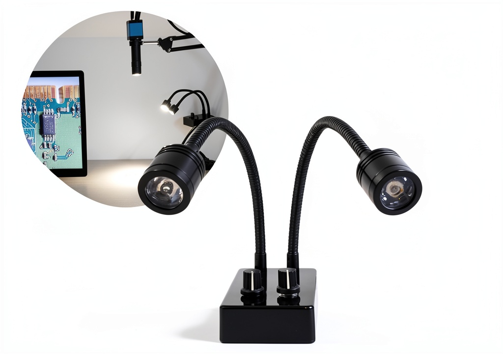 Microscope equipped with upwtkim Spot-1 LED lamp in a laboratory setting