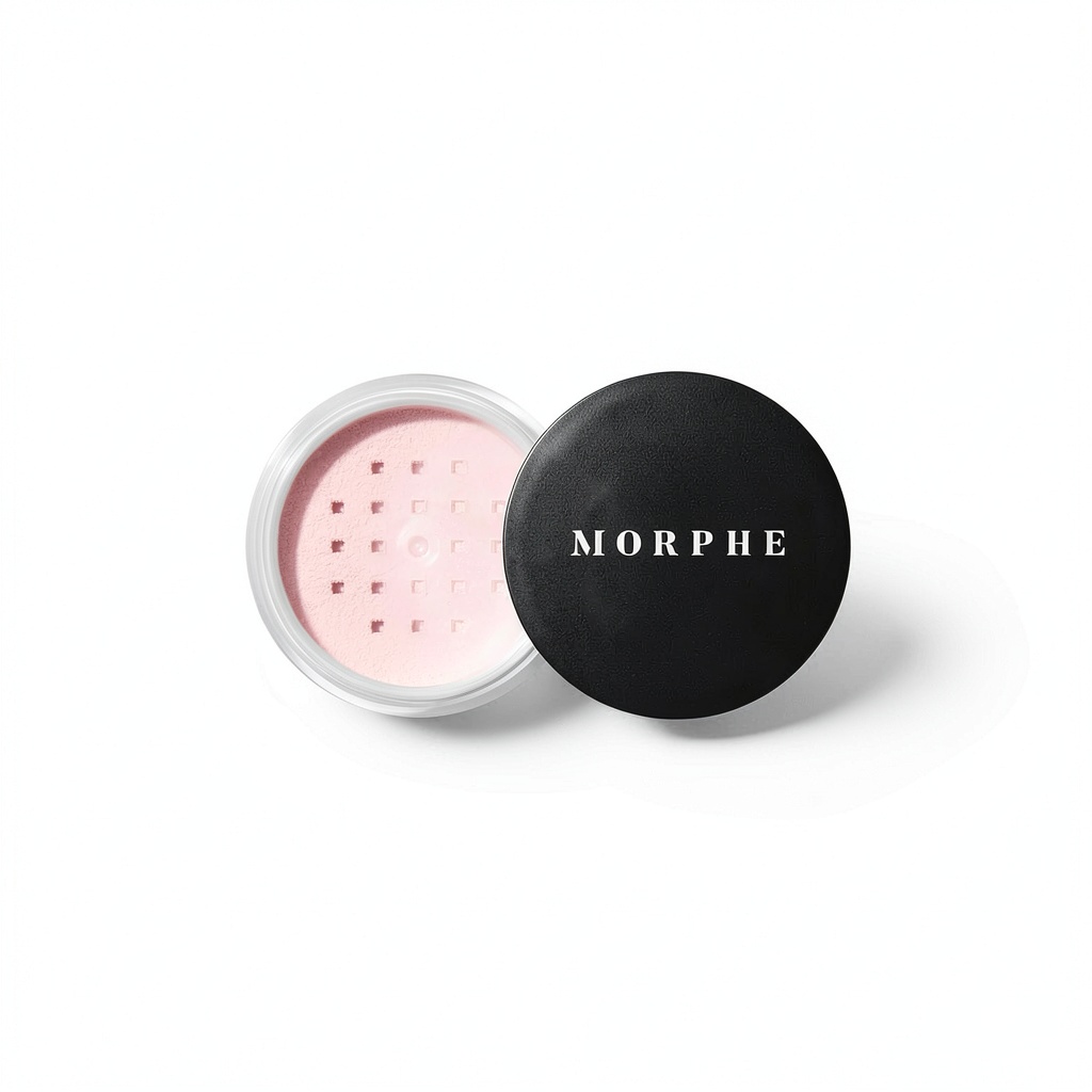 Installing Morphe Loose Setting Powder Bright Pink AllDayWear on a wooden vanity