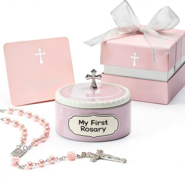 BlueRosary Baby Baptism Rosary Ceramic Box Pink-5