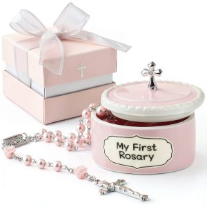 BlueRosary Baby Baptism Rosary Ceramic Box Pink-0
